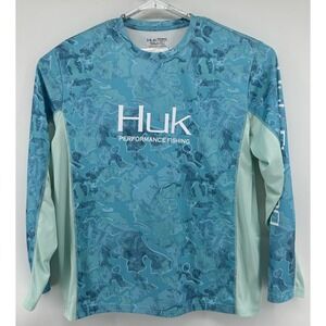 Huk Performance Fabrics Long Sleeve Pullover Fishing Shirt Blue Men's Size XL